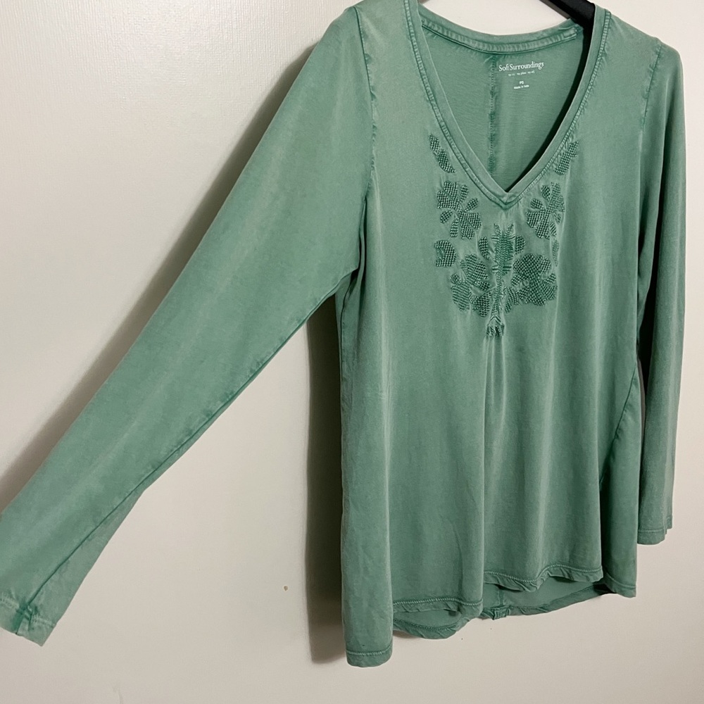 Soft Surroundings Embroidered Long Sleeve T-shirt PS - Picture 3 of 7